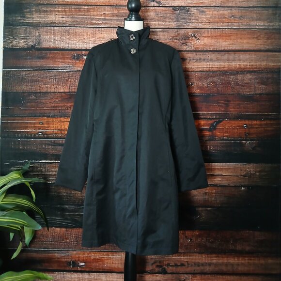 Eddie Bauer Jacket XL Black Lined Rain Trench Coat - Picture 2 of 12